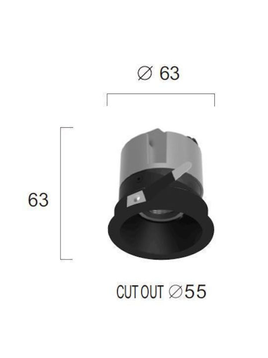 Viokef Alea Rotund Metalic Spot Încorporat cu LED Integrat și Lumină Alb Cald Negru 6.3x6.3cm. 1buc