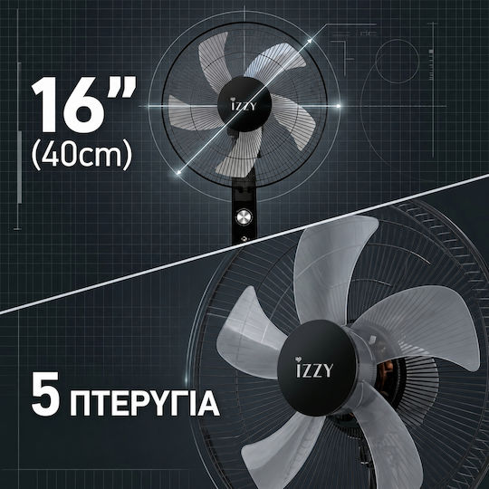 Izzy IZ-9041 Ανεμιστήρας Ορθοστάτης 70W Διαμέτρου 40cm Μαύρος