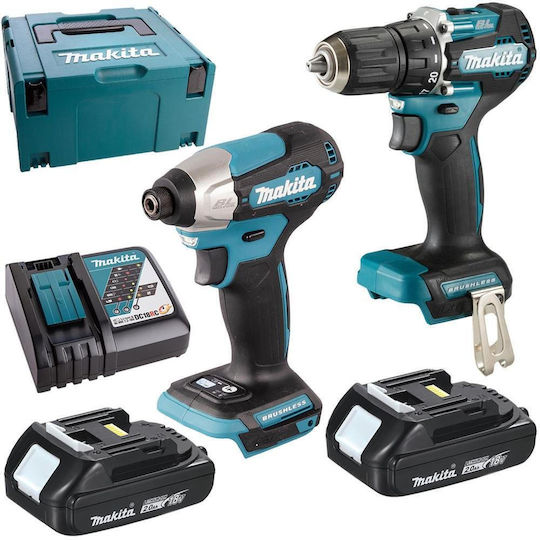 Makita DLX2423AJ Сет Двигател за бормашина & Отвертка 18V с 2 батерии 2Ах и куфар