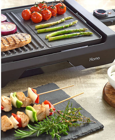 Homa Tabletop Electric Grill Smooth and Ribbed Plate 2000W with Adjustable Thermostat 36cmx25cmcm