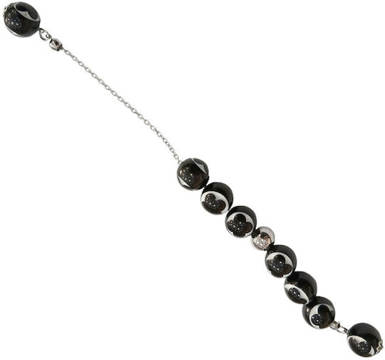 Kalliopi Silver Μπεγλέρι από Βινύλιο Χειροποίητο από Ανοξείδωτο Ατσάλι με Πέτρα Βινυλίου Μαύρη Μήκους 25εκ. Μαύρο