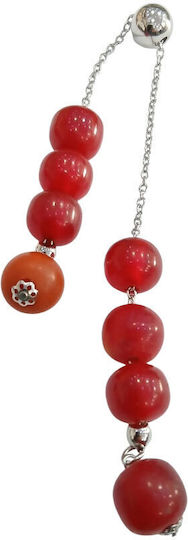 Kalliopi Silver Komboralia Handmade from Stainless Steel with Red Faturan Stone 12mm Length 25cm Red