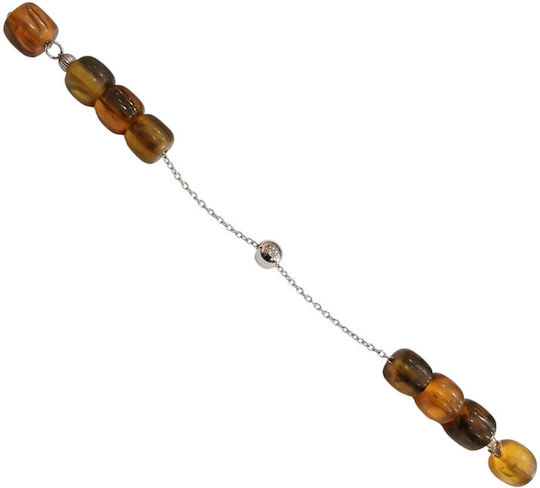 Kalliopi Silver Handmade Begleri from Stainless Steel with Faturan Amber Stone 12mm Length 25cm