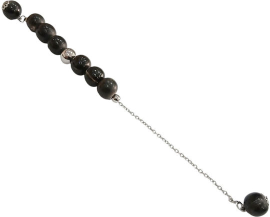 Kalliopi Silver Handmade Begleri Made of Stainless Steel with Onyx Stone 12mm Length 25cm Black