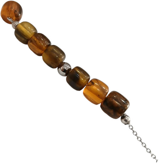 Kalliopi Silver Handmade Begleri from Stainless Steel with Faturan Amber Stone 12mm Length 25cm