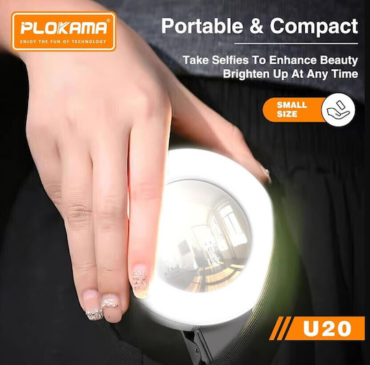 Selfie Flash PLOKAMA U20 Ring Light in Black Colour