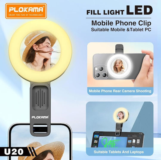 Selfie Flash PLOKAMA U20 Ring Light in Black Colour