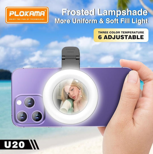 Selfie Flash PLOKAMA U20 Ring Light in Black Colour
