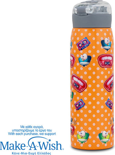Nava Stainless Steel Thermos Bottle 500ml Orange with Straw