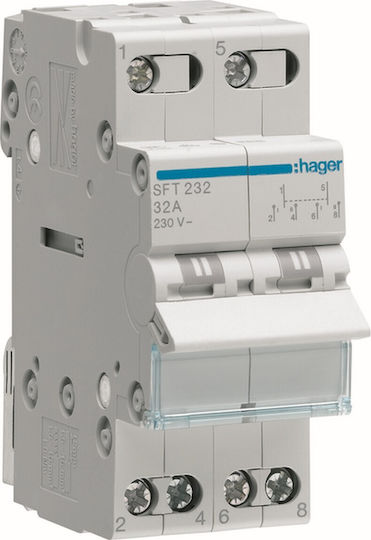 Hager 2-Poles Changeover Panel Push Button Changeover Switch 230V 32A