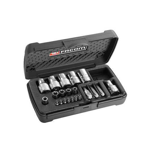 Facom Socket with Motor Torx and Socket 1/2'', 1/4'' Set 21pcs