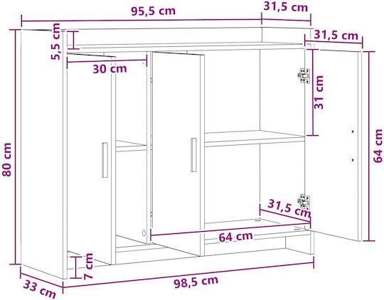 vidaXL Metallisches Aufbewahrungskabinett M98,5xB33xH80cm