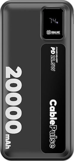 Obal:Me CablePulse Външна Батерия 20000mAh 22.5W с USB-A Изходен Порт и USB-C Изходен Порт Power Delivery Черна