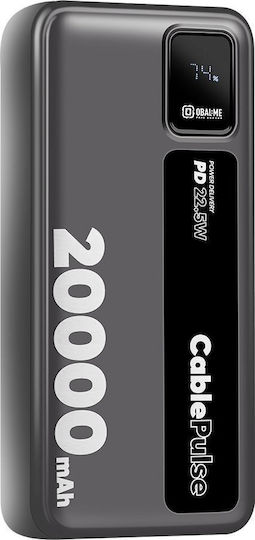 Obal:Me CablePulse Външна Батерия 20000mAh 22.5W с USB-A Изходен Порт и USB-C Изходен Порт Power Delivery Черна