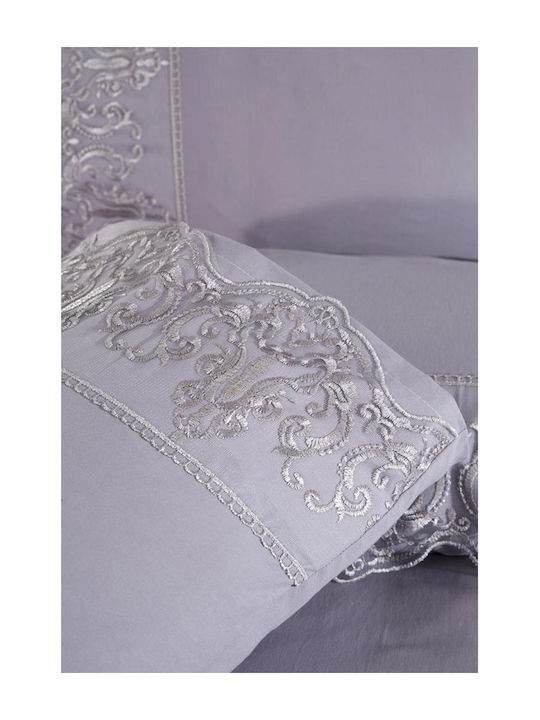 SteweHome Σετ Παπλωματοθήκη 200x220cm Διπλή με 2 Μαξιλαροθήκες Γκρι