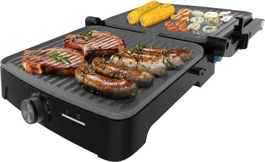 Cecotec Rock'nGrill 2000 Full Open Επιτραπέζια Ηλεκτρική Ψησταριά Αυλακωτής Πλάκας 2000W με Καπάκι και Ρυθμιζόμενο Θερμοστάτη 29.7x23.5εκ.