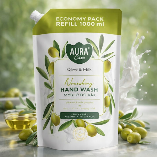 Aura Care Течен Сапун За Ръце Пълнител С Маслиново Мляко 1000 Ml Ahw-002-005