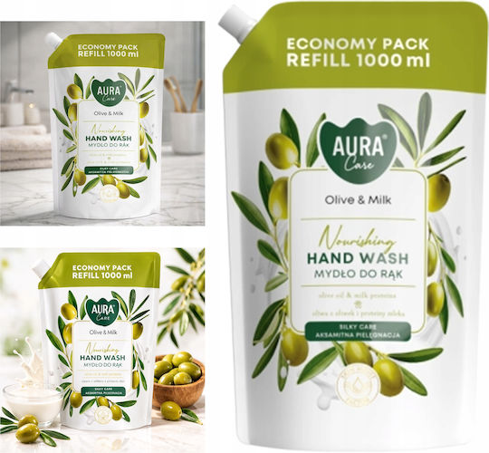Aura Care Течен Сапун За Ръце Пълнител С Маслиново Мляко 1000 Ml Ahw-002-005