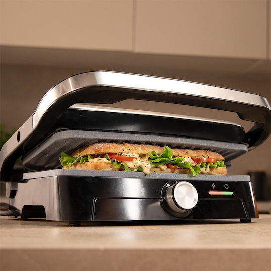 Cecotec Rock'nGrill 1500 Tabletop Electric Grill Grooved Plate 1500W Lid and Adjustable Thermostat 28.7x17cm
