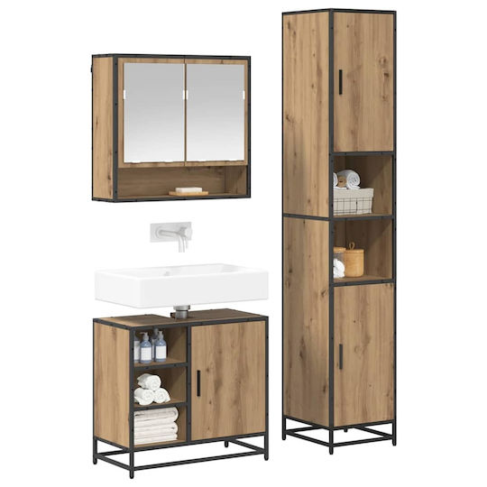 vidaXL Vanity Unit with Sink Mirror & Column M35xL37.5xH188.5cm Artisan Oak