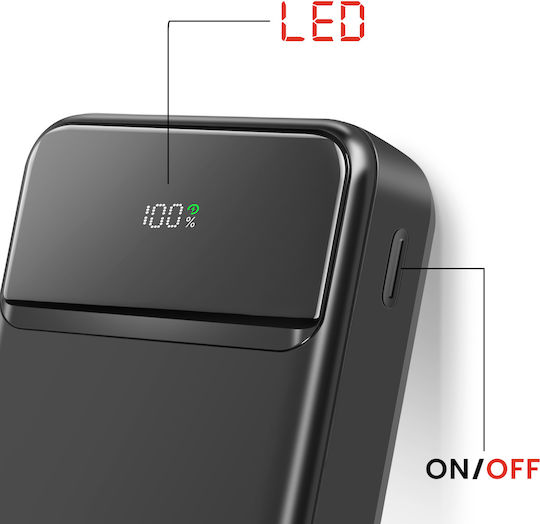 Swissten POWER LINE II Power Bank 20000mAh 22.5W με 2 Θύρες USB-A και Θύρα USB-C Μαύρο