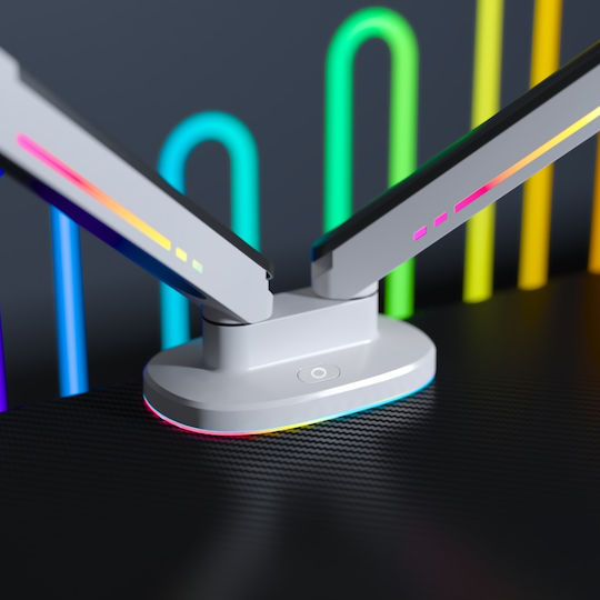 Стойка за Два Монитора с RGB Осветление Пружинен Механизъм Захват за Бюро