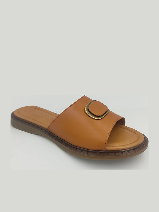 Leather Women's Flat Sandals Brown