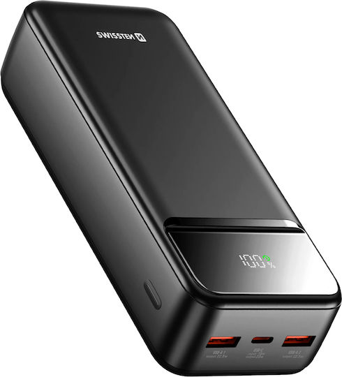 Swissten Power Line II 30000mAh 22.5W με Θύρα USB-A και 2 Θύρες USB-C Power Delivery Μαύρο