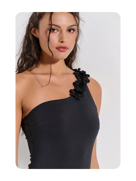 One Piece Swimsuit with One Shoulder Black