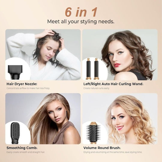 6in1 Ceramic Electric Hair Brush with Air for Hair Straightening and Curls 1000W