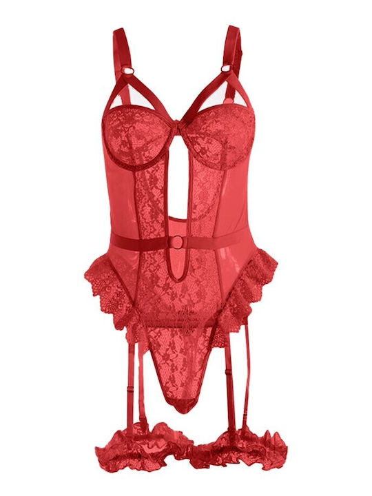 Roza Rz610 Sexy Bodysuit Lace & Garters Red – Women Lingerie Bodysuit