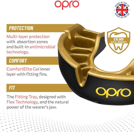 Mouthguard Opro Gold Level Self-Fit Youth Mouthguard Black Gold