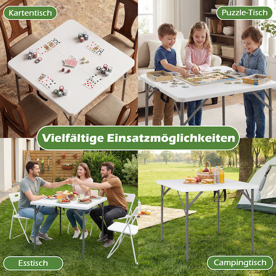 Costway Metal Camping Folding Table in Case 86x85.5x75cm White