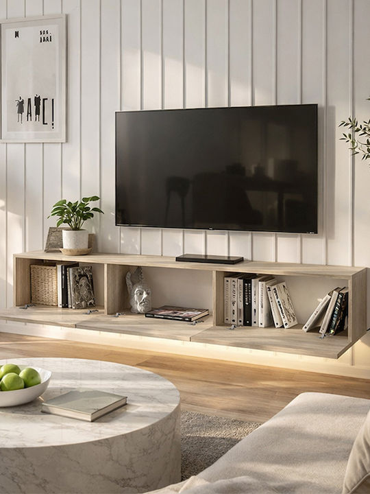 TV Stand Damla from Metal & Wood with LED Lighting Travertine L180xW29.5xH29.5cm
