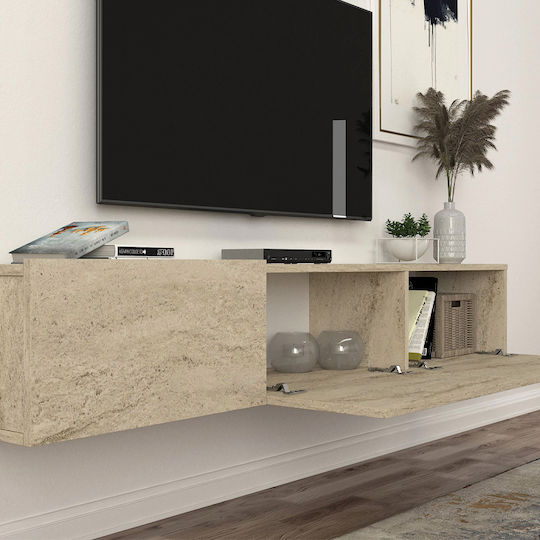 TV Stand Damla from Metal & Wood with LED Lighting Travertine L180xW29.5xH29.5cm
