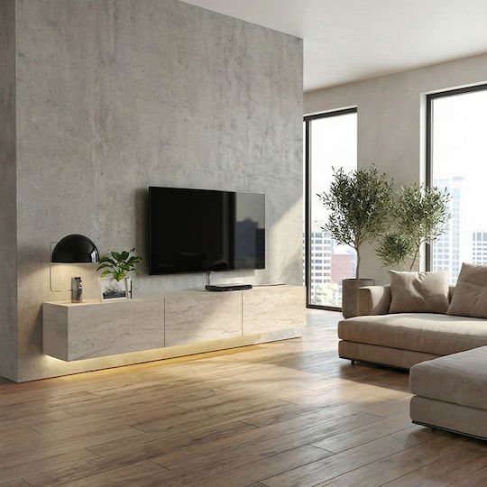 TV Stand Damla from Metal & Wood with LED Lighting Travertine L180xW29.5xH29.5cm