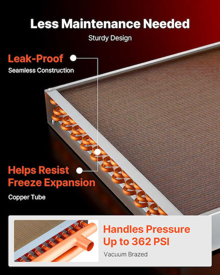 Schimbător De Căldură Vevor Water To Air 610 X 610 Mm Serpentină Schimbător De Căldură Hvac Aripioare Țeavă Hvac Țevi De Cupru & Aripioare De Aluminiu Ieșire 225k Btu Pentru Cuptoare Exterioare Pe Lemne Sisteme De Încălzire Răcire Hidronică