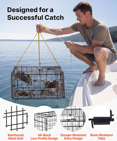 Vevor Crab Trap 2 Pcs 62 X 62 X 30 Cm Heavy Duty Dungeness Black Wire Mesh PVC Measuring Tape Red White Buoy Rope 100 Ft Gloves Ybxjbxfx2j00w3s8t001v0