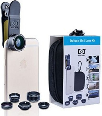 Apexel Apl-dg5 Mobile Lens Kit 5 in 1 Fisheye Wide Macro Telescope CPL Smartphones Tablets