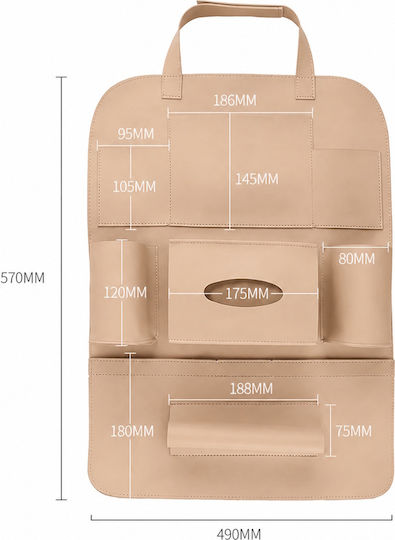 Auto-Aufbewahrungsorganisator Rücksitzbezüge Lederoptik 6 Taschen 60x40cm Beige