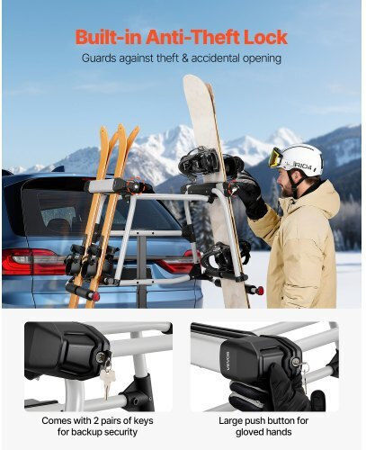 Vevor Baze de Plafon Auto din Aluminiu Potrivite pentru 6 Perechi de Schiuri sau 4 Plăci de Snowboard