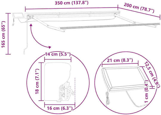 vidaXL Рамка За Тента Жълта С PU Покритие 2.5x3.5m