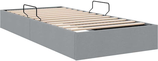 Pat Single Tapițat cu Material Gri cu Spațiu de Stocare Plăci și Saltea 100x203cm