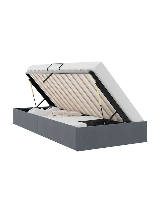 vidaXL Bett Einzel mit Samt Grau mit Stauraum, Latten & Matratze 100x203cm