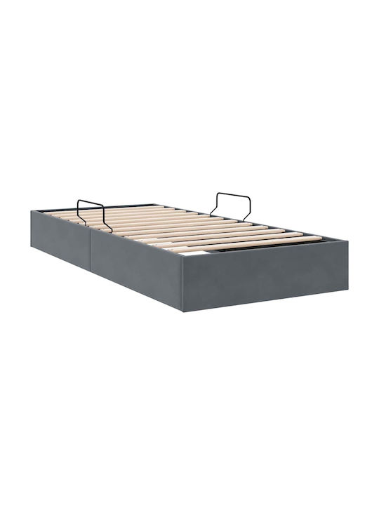 vidaXL Bett Einzel mit Samt Grau mit Stauraum, Latten & Matratze 100x203cm