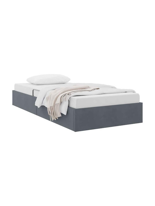 vidaXL Bett Einzel mit Samt Grau mit Stauraum, Latten & Matratze 100x203cm