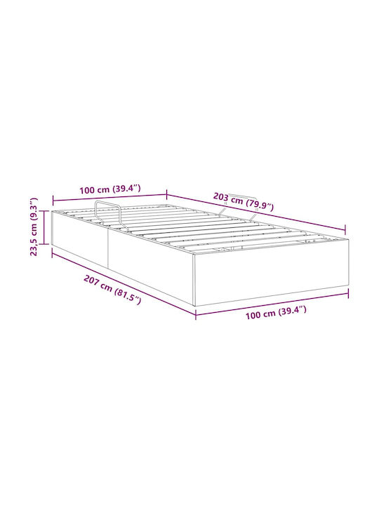 vidaXL Bett Einzel mit Samt Grau mit Stauraum, Latten & Matratze 100x203cm