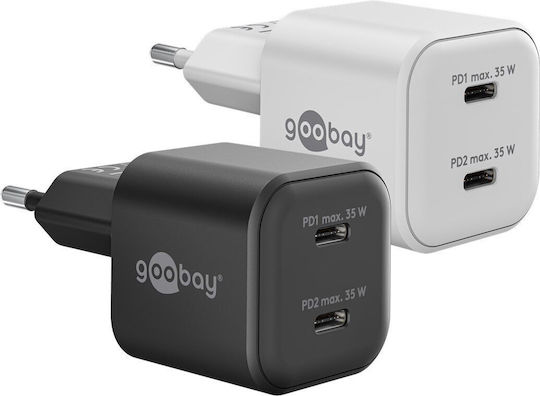 Goobay Φορτιστής Χωρίς Καλώδιο GaN με 2 Θύρες USB-C 35W Power Delivery Λευκός (75334)
