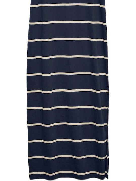 Summer Maxi Dress with Slit Navy Blue
