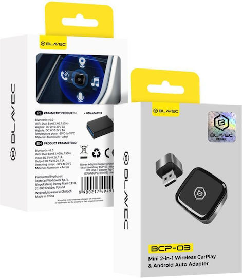 Blavec Bcp-03 Wireless Carplay Android Auto Adapter Usb A Type-c Cpaabcp03-bwub Auto-Multimedia-Adapter Schwarz